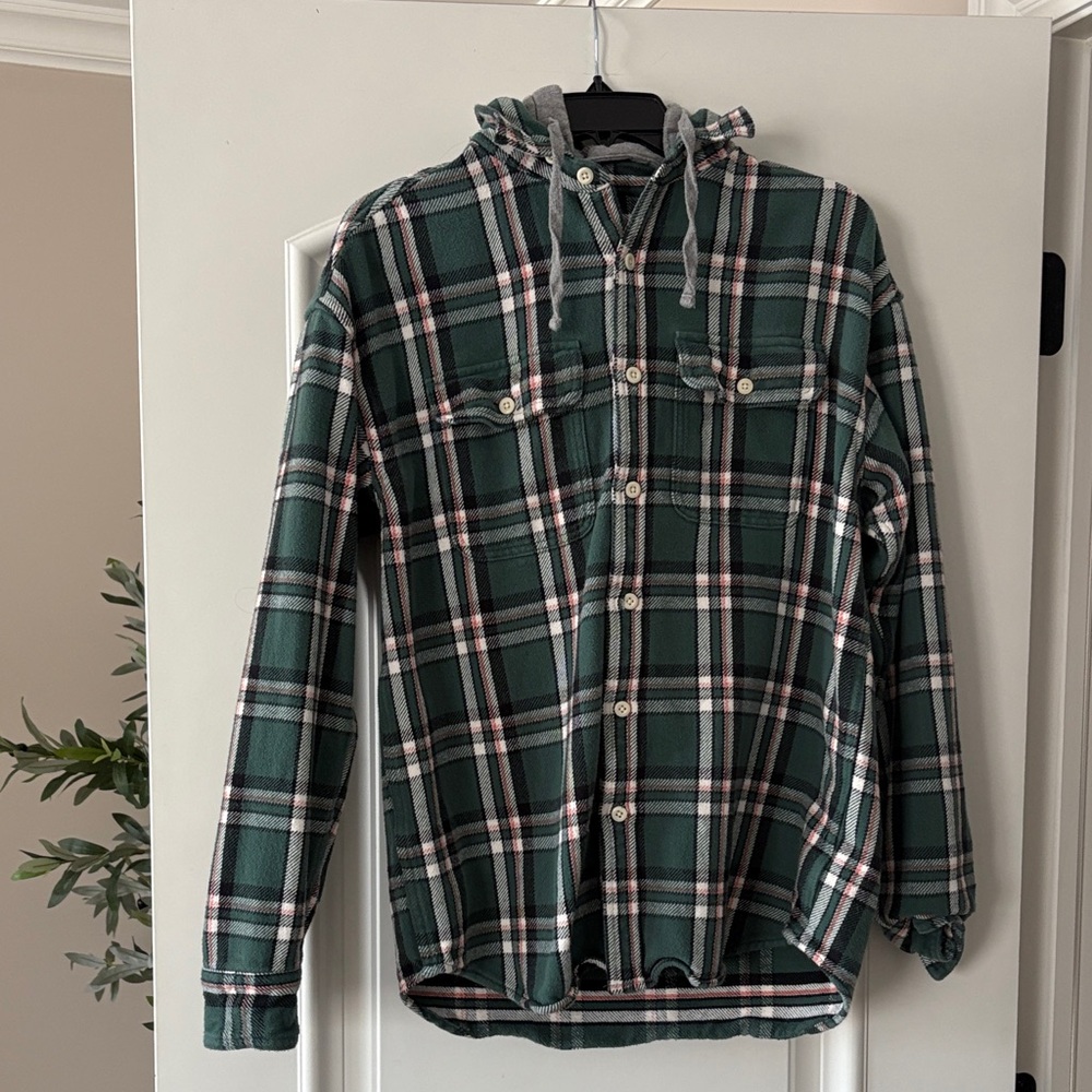 American Eagle Outfitters Green Plaid Shirt Jacket
